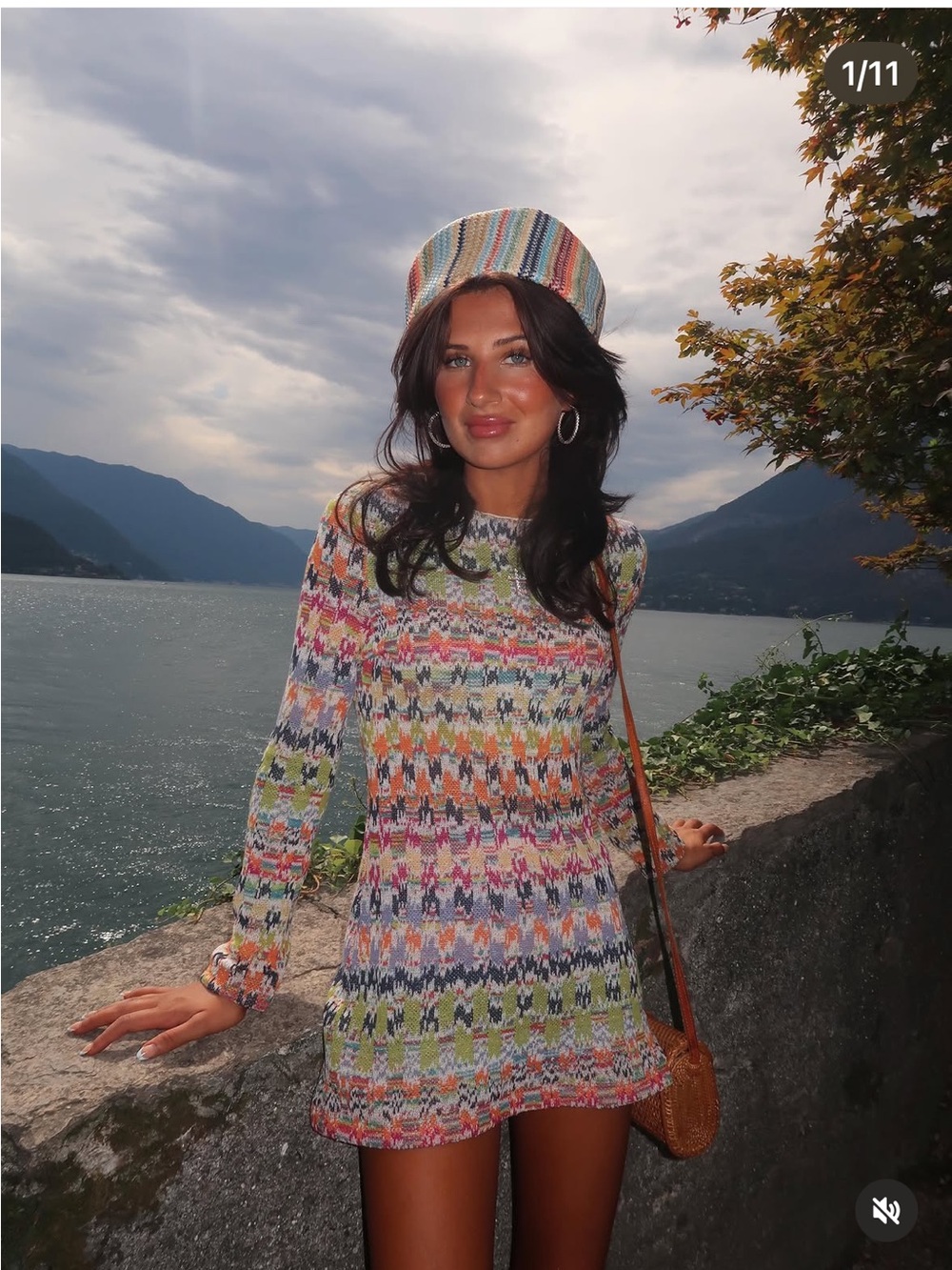 Missoni Multicolor Knit Mini Dress with Matching Striped Hat